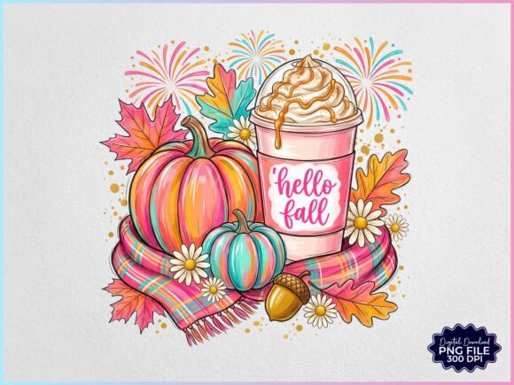 Download Preppy Hello Fall Pumpkin Coffee PNG - Png Collection