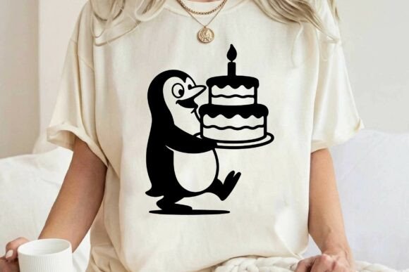 Download Funny Penguin with Birthday Cake SVG PNG - Png Collection