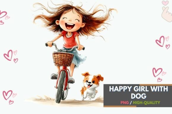 Download Happy Girl with Dog on Bike Clipart PNG - Png Collection