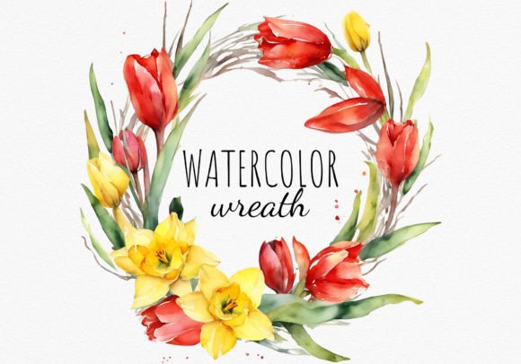 Download Red Tulips Spring Wreath, Watercolor Png - Png Collection
