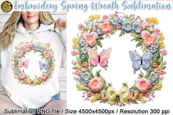 Download Embroidery Spring Wreath &amp; Butterfly PNG - Png Collection
