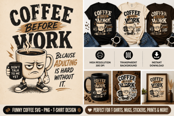 Download Coffee Before Work Funny ☕😂PNG SVG - Png Collection