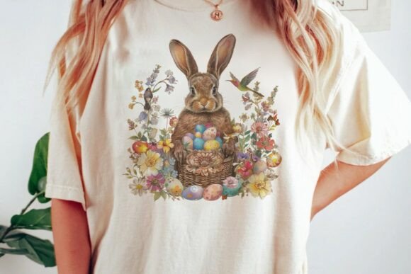 Download Easter Bunny Floral Eggs Bird Hummin Png - Png Collection