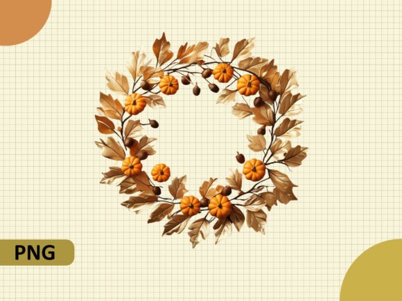 Download Fall Wreath Golden Leaves Pumpkins Png - Png Collection