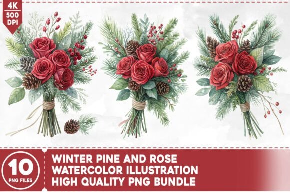 Download Winter Pine and Rose Bouquet PNG Bundle - Png Collection