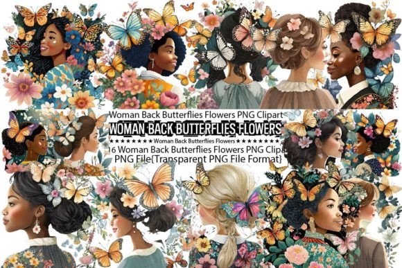 Download Woman Back Butterflies Flowers PNG - Png Collection