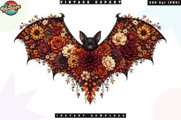 Download Floral Gothic Bat Autumn Bloom PNG - Png Collection