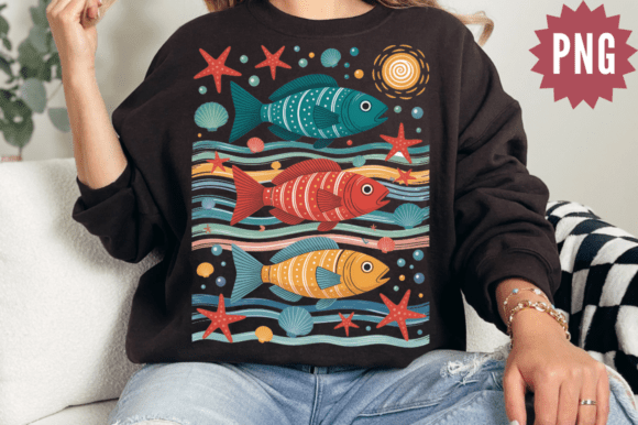 Download Colorful Fish Ocean Vintage PNG Design - Png Collection